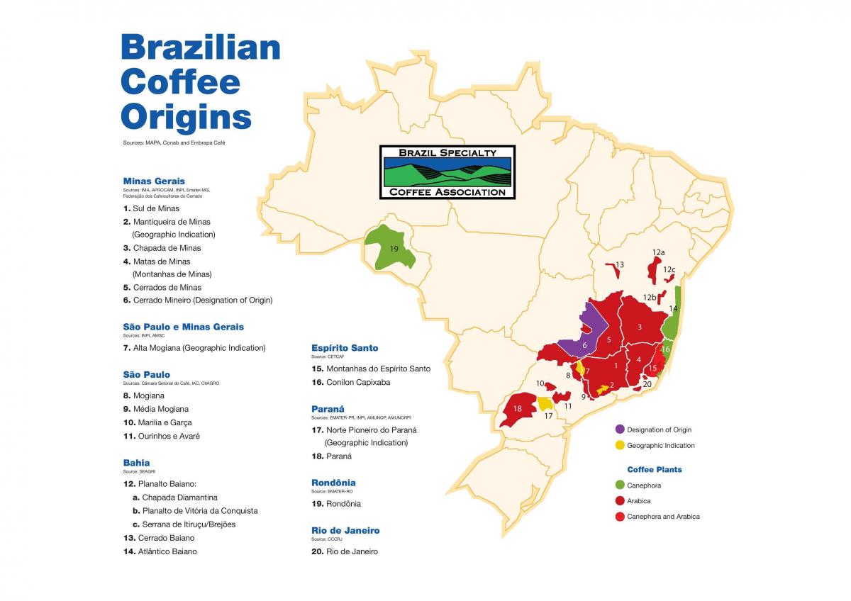 map of Brazil coffee