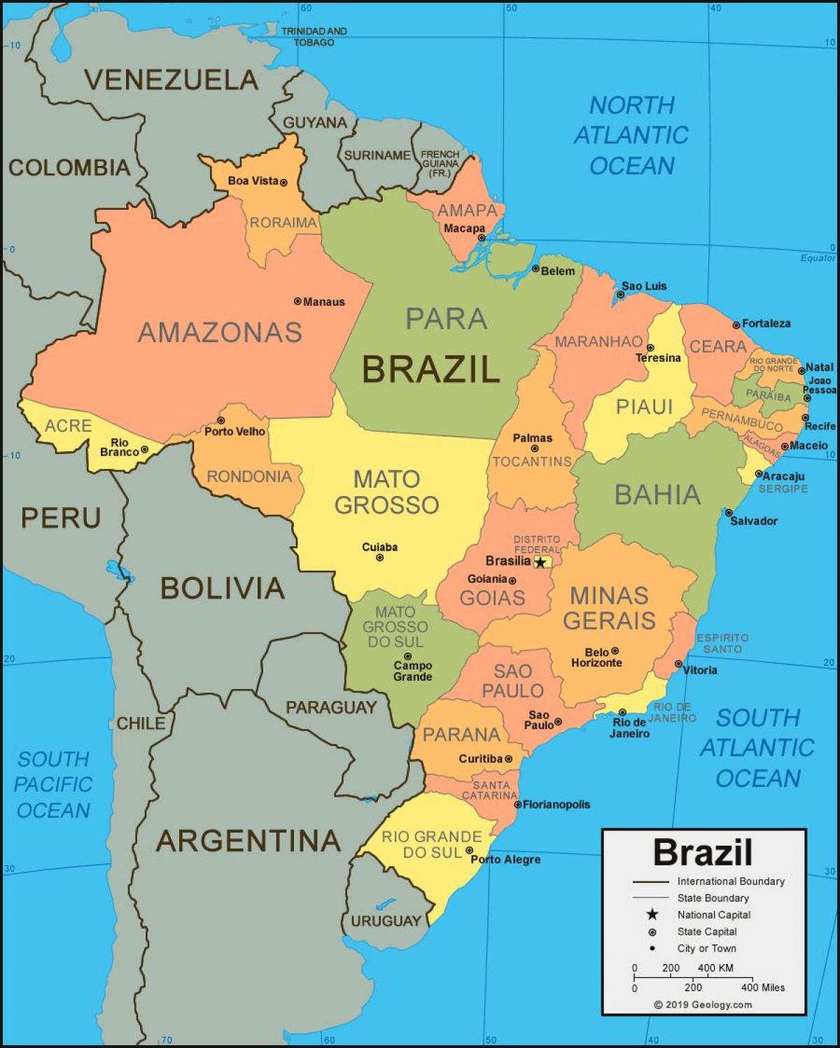 map of Brazil with cities and states