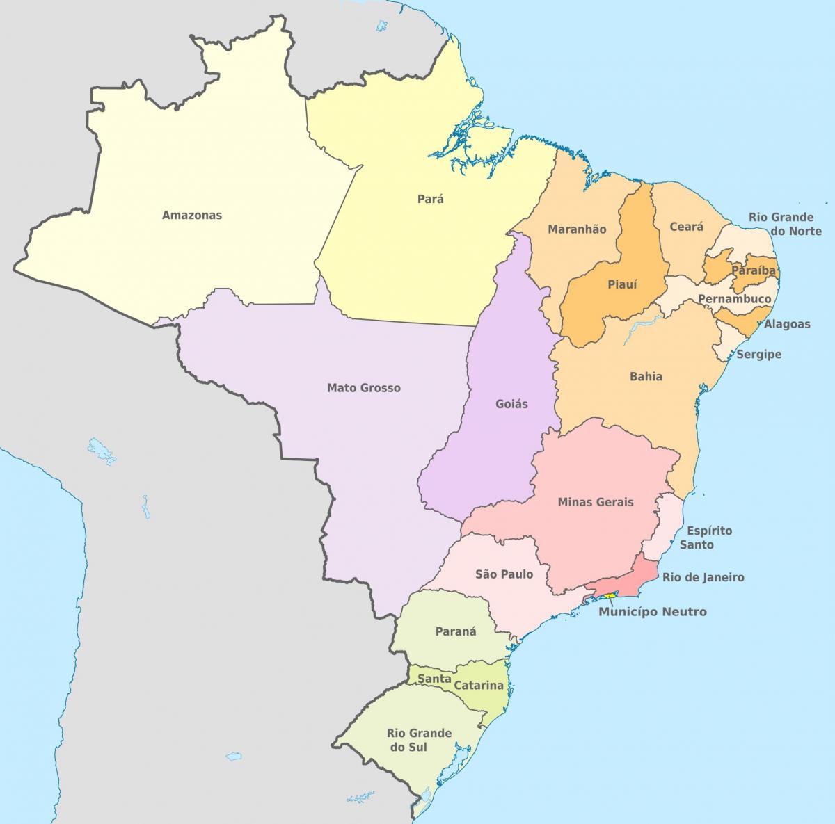 Brazil provinces map - Map of Brazil provinces (South America - Americas)