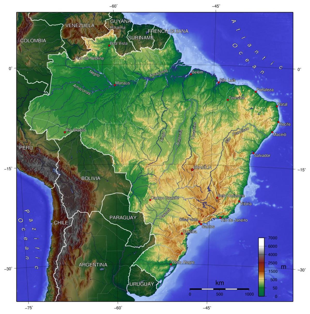 relief map of Brazil